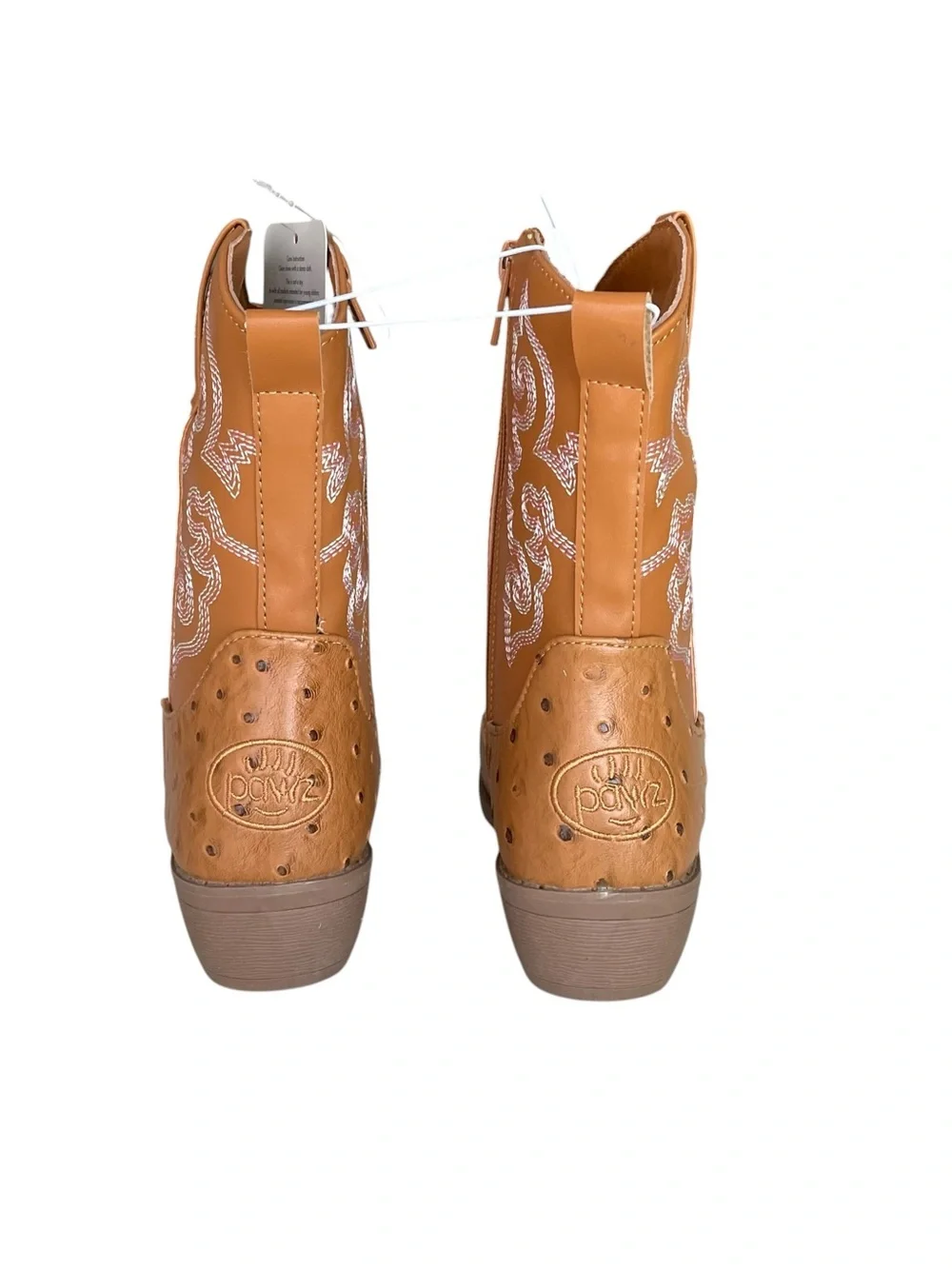 PAWZ Cognac Brown Western Boots Faux Leather and Ostrich Little Girl Size 3